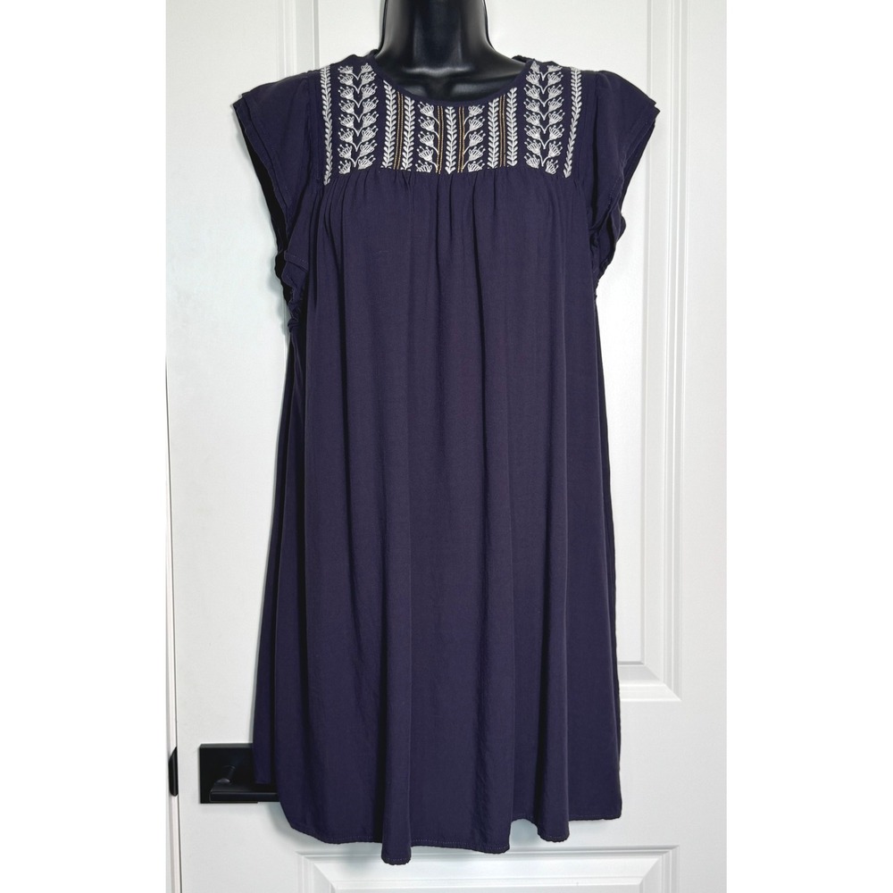L Love Women's Blue Embroidered‎ Sleeveless Casual Mini Dress Size L